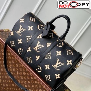 Louis Vuitton Keepall Bandouliere 45 Bag in Monogram Empreinte Leather M46670 Black/Beige
