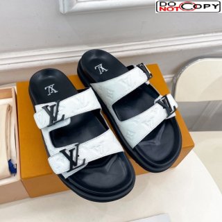 Louis Vuitton Monogram Leather Flat Slide Sandals White/Black