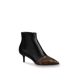 Louis Vuitton Cherie Ankle Boots 1A8834 Black Leather/Brown Monogram Canvas