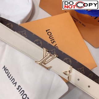 Louis Vuitton Reversible Belt 3cm with LV Buckle and Monogram Bloom White/Gold