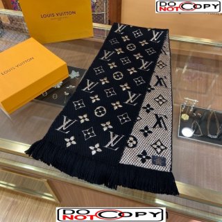 Louis Vuitton Logomania Wool Long Scarf with Fringe 30x175cm Black/Gold