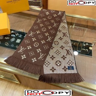 Louis Vuitton Logomania Wool Long Scarf with Fringe 30x175cm Brown/Gold