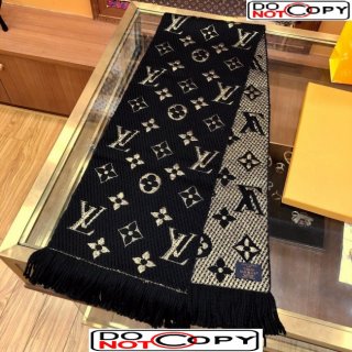 Louis Vuitton Logomania Wool Long Scarf with Fringe 30x175cm Black/Gold 01