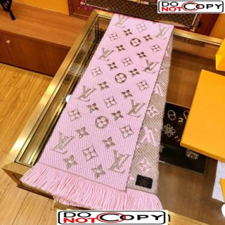 Louis Vuitton Logomania Wool Long Scarf with Fringe 30x175cm Light Pink/Gold