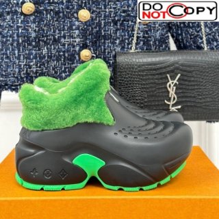 Louis Vuitton Shark Platform Ankle Boots 5cm in Rubber and Fur Black/Green