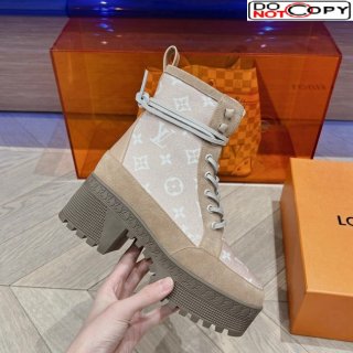 Louis Vuitton Laureate Platform Desert Ankle Boots in Monogram Wool Brown/Grey 1AC7M0