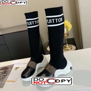 Louis Vuitton Archlight Knit Sock Medium High Sneakers Boots with Studded Monogram Canvas Strap