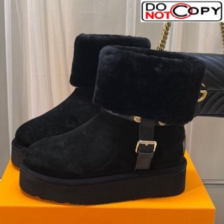 Louis Vuitton Aspen Platform Ankle Boots in Monogram Suede and Shearling Black 1AC78O