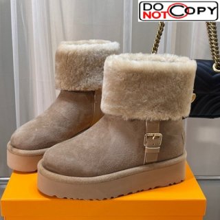 Louis Vuitton Aspen Platform Ankle Boots in Monogram Suede and Shearling Dark Beige 1AC78O