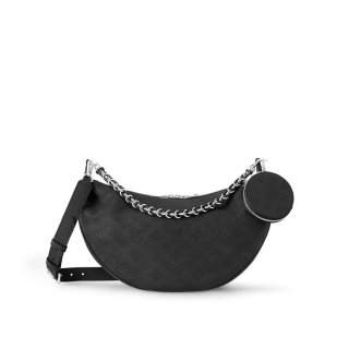 Louis Vuitton Baia MM Hobo Bag in Perforated Mahina Calfskin M22822 Black