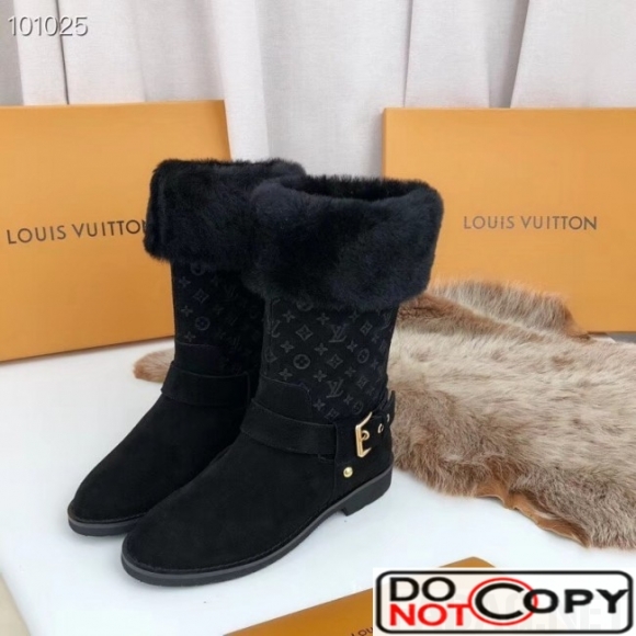 Louis Vuitton Black Suede Snow Boot With Wool