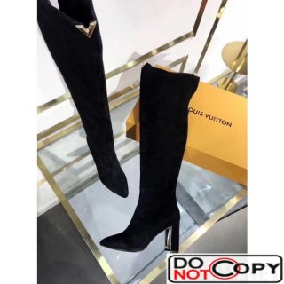 Louis Vuitton Black Suede Upper East Thigh Boot