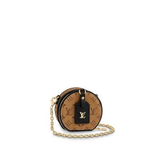 Louis Vuitton Boite Chapeau Necklace Monogram Reverse Canvas Round Chain Clutch M68577 Black