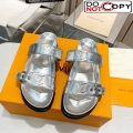Louis Vuitton Bom Dia Flat Comfort Slide Sandals in Monogram Leather Silver