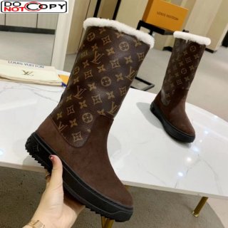 Louis Vuitton Breezy Flat Mid-High Boots in Coffee Brown Monogram Suede