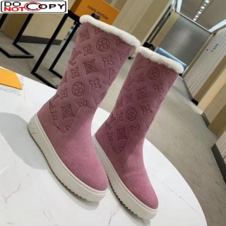 Louis Vuitton Breezy Flat Mid-High Boots in Pink Monogram Suede