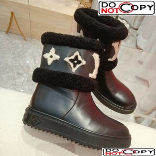 Louis Vuitton Calfskin Leather and Wool Boots Black