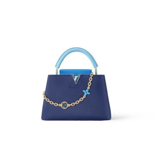 Louis Vuitton Capucines BB Bag with Flower Chain in Taurillon Leather M20844 Blue