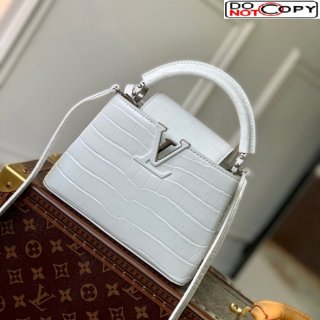 Louis Vuitton Capucines Mini Bag in Embossed Calfskin Leather M48856 White