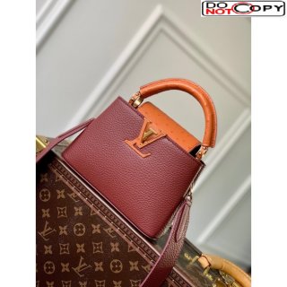 Louis Vuitton Capucines Mini Bag in Taurillon leather with Ostrich Leather N81409 Dark Cherry red