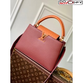 Louis Vuitton Capucines MM Bag in Taurillon leather with Ostrich Leather N81409 Dark Cherry red