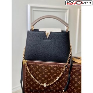 Louis Vuitton Capucines MM Bag with Flower Chain in Taurillon Leather M20708 Black