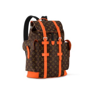 Louis Vuitton Christopher MM Backpack Bag in Monogram Macassar Canvas and Leather M46814 Orange