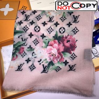 Louis Vuitton Flower Monogram Cashmere Scarf 100x200cm Pink