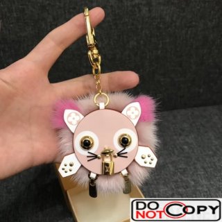 Louis Vuitton Fur Leather Wild Puppet Cat Bag Charm and Key Holder M63093