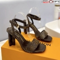 Louis Vuitton Heel Sandals 8cm in Monogram Canvas and Leather with Studs Dark Brown