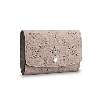 Louis Vuitton Iris Compact Wallet in Mahina Perforated Leather M62542 Galet Beige