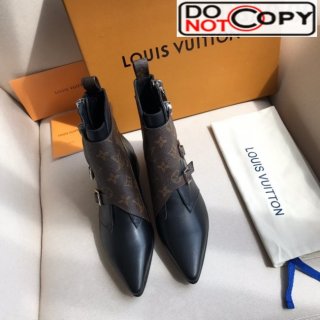 Louis Vuitton Jumble Calfskin Buckle Pointed Toe Flat Short Boots Black Monogram