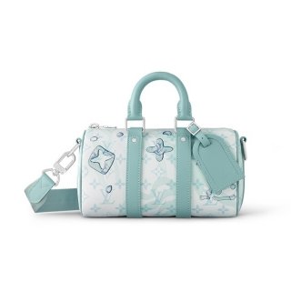 Louis Vuitton Keepall Bandouliere 25 Bag in Monogram Aquagarden Canvas with Waterdrop M22527 Crystal Blue
