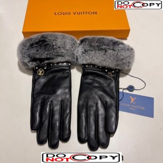Louis Vuitton Lambskin and Rabbit Fur Gloves Black
