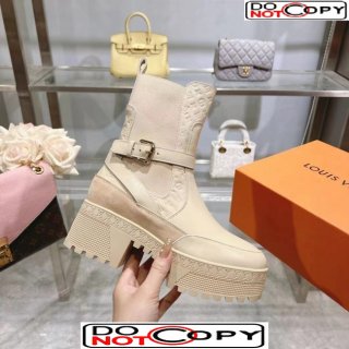 Louis Vuitton Laureate Platform Desert Ankle Boots in Leather with Strap Buckle Pale Beige 1ACAAE