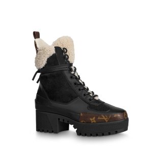 Louis Vuitton Laureate Platform Desert Boots in Calfskin and Shearling Wool 1A86WC Black