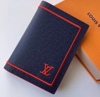 Louis Vuitton Leather Passport Cover Dark M64137 Blue-Red