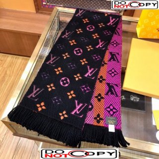Louis Vuitton Logomania Rainbow Wool Long Scarf with Fringe 30x175cm Black