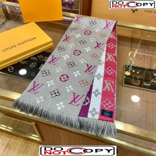 Louis Vuitton Logomania Rainbow Wool Long Scarf with Fringe 30x175cm Grey
