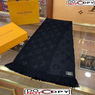 Louis Vuitton Logomania Wool Long Scarf with Fringe 30x175cm Black