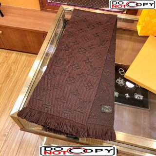 Louis Vuitton Logomania Wool Long Scarf with Fringe 30x175cm Coffee Brown