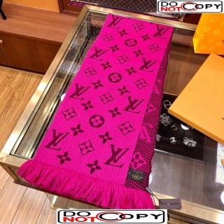 Louis Vuitton Logomania Wool Long Scarf with Fringe 30x175cm Dark Pink