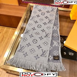 Louis Vuitton Logomania Wool Long Scarf with Fringe 30x175cm Grey