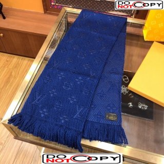 Louis Vuitton Logomania Wool Long Scarf with Fringe 30x175cm Navy Blue