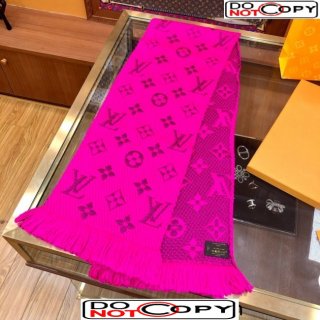 Louis Vuitton Logomania Wool Long Scarf with Fringe 30x175cm Neon Pink