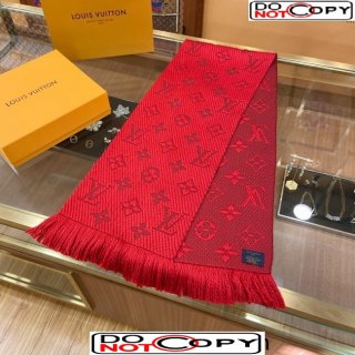 Louis Vuitton Logomania Wool Long Scarf with Fringe 30x175cm Red