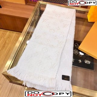 Louis Vuitton Logomania Wool Long Scarf with Fringe 30x175cm White