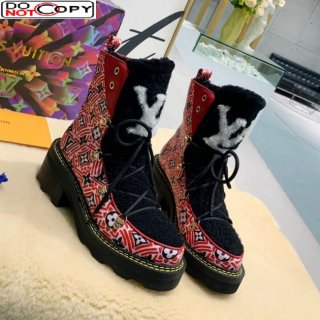 Louis Vuitton LV Beaubourg Short Boots in Crafty Canvas and Shearling Wool 1A8CUQ Red
