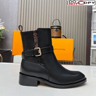 Louis Vuitton LV Bootsy Flat Ankle Boots in Black Calf Leather with Strap Buckle 1ABUB0