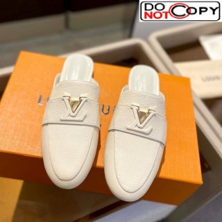 Louis Vuitton LV Capri Mules Flat in Grained Leather White 1AC9C9